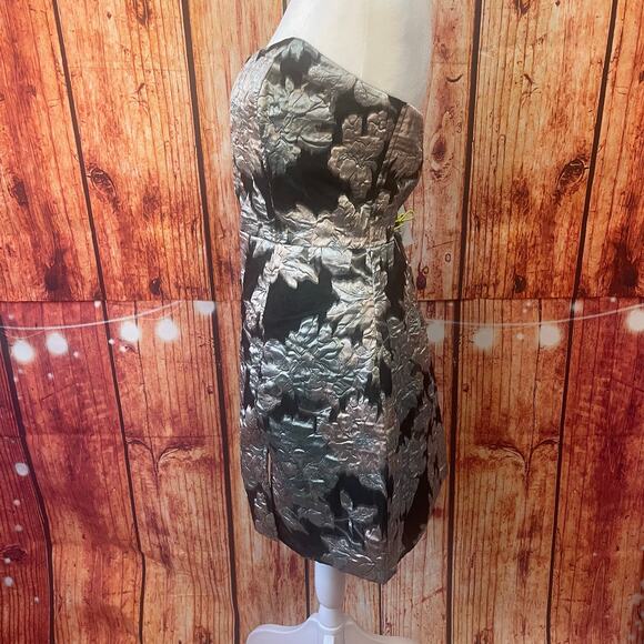 NWT Showpo Brailey Strapless Mini Dress size 14 black pink jacquard party RV $90 - Picture 3 of 7